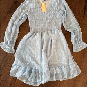 Chic Light Blue Long Sleeve Dress